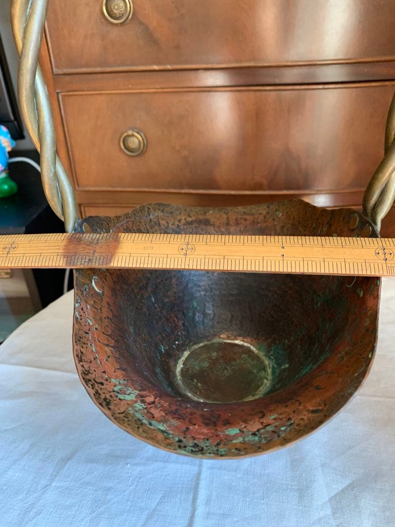 ヴィンテージ　銅製花器　フラワーバスケット　ベルギー製