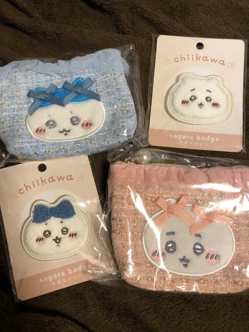 ちいかわ ツイードティッシュポーチ＆バッジ4点セット♡