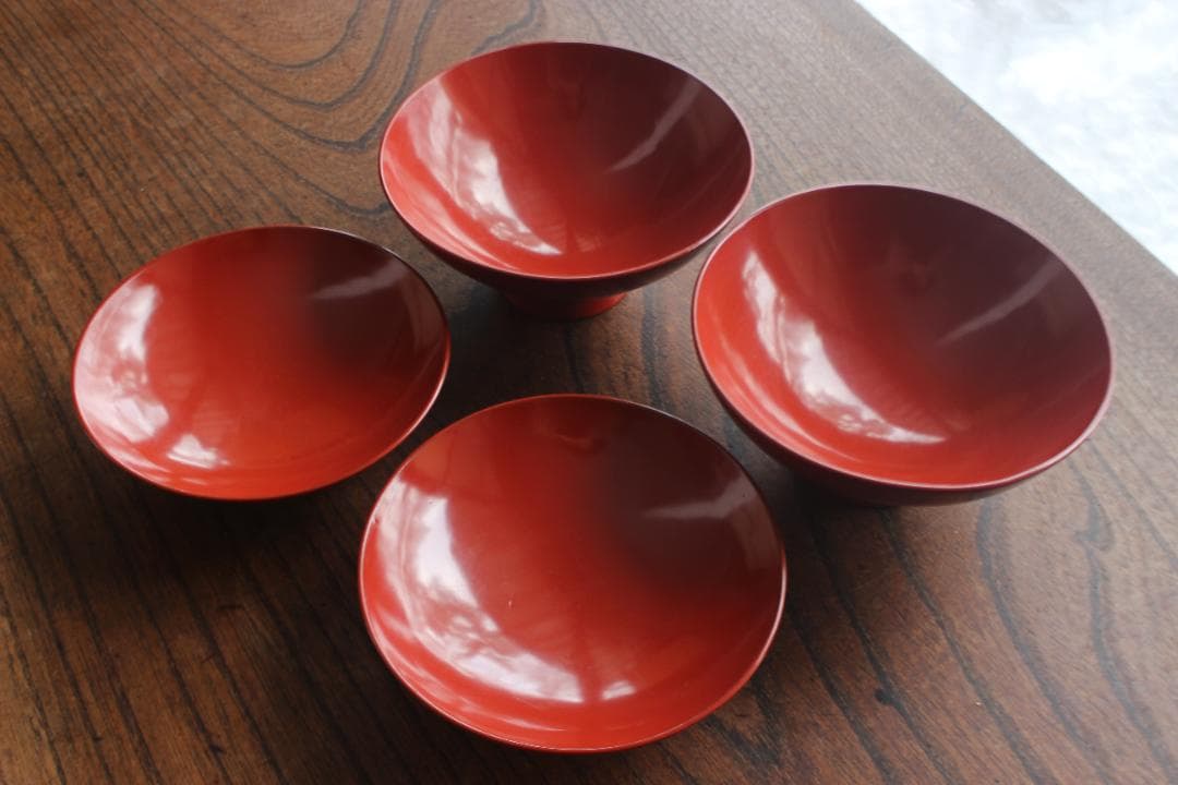 小傷有！時代朱漆に優美な薬玉蒔絵の映えるお椀2点（検輪島塗吸い物椀蒔絵椀