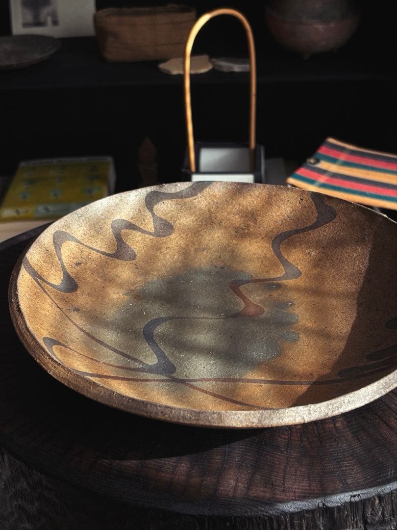 山田洋次 素焼き スリップウェア 大皿器24cm 工芸品　民藝