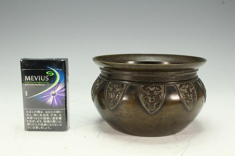 茶道具 饕餮紋 建水 古銅 龍文堂製(K-LC951)