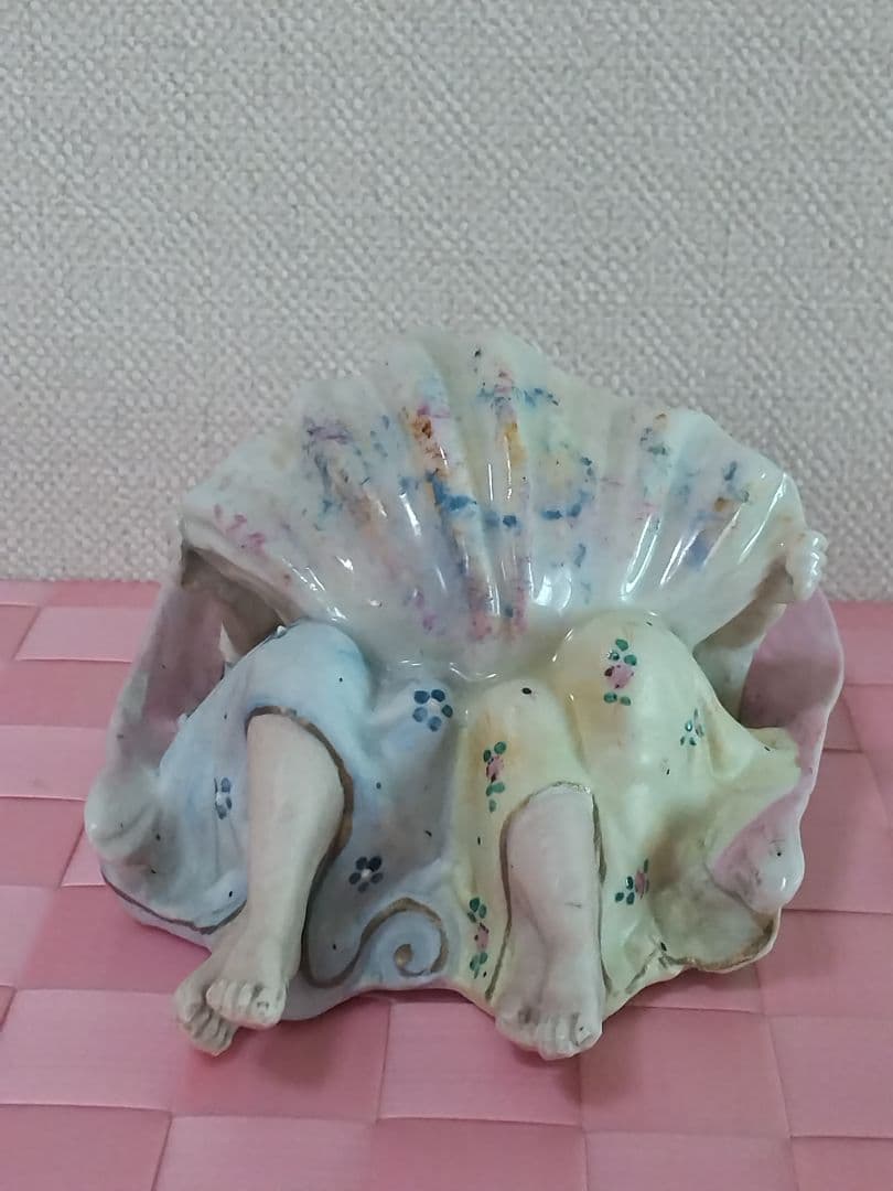 アンティーク 2人のピンク天使 聖水盤