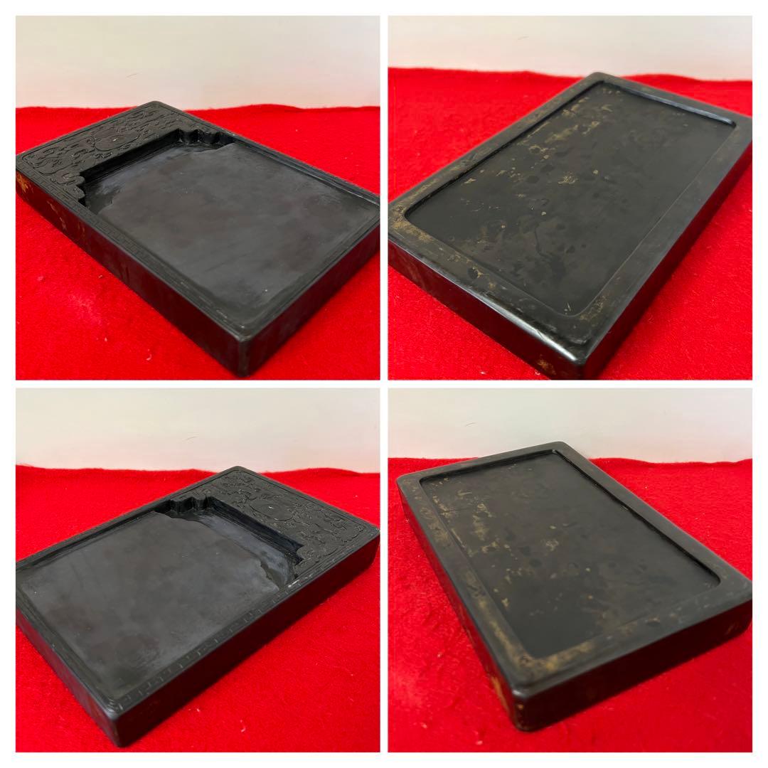 文房具 清時代五龍端硯 書　時代物　紫檀箱付き　西き--55