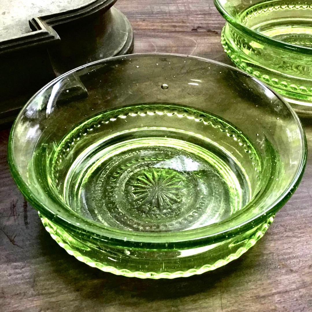 和ガラス◆ウランガラス / 小鉢 / ５個セット◆大正ロマン グリーン ボウル