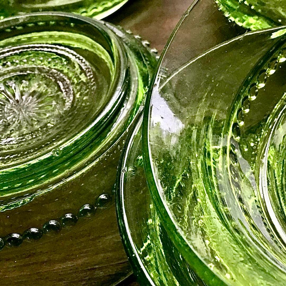 和ガラス◆ウランガラス / 小鉢 / ５個セット◆大正ロマン グリーン ボウル