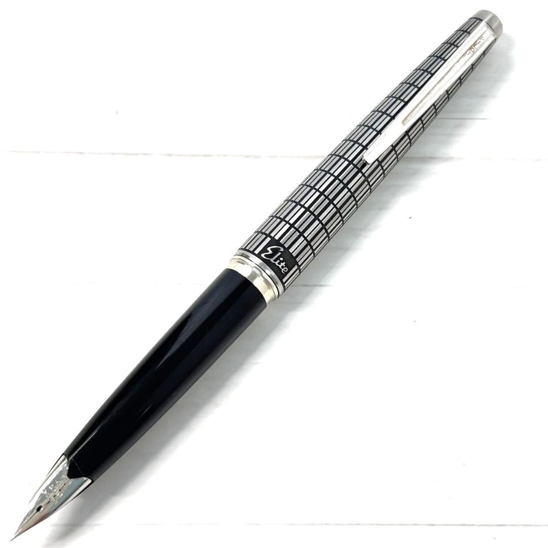パイロット 万年筆 エリート シルバー格子キャップ 18K 細字 レア U124