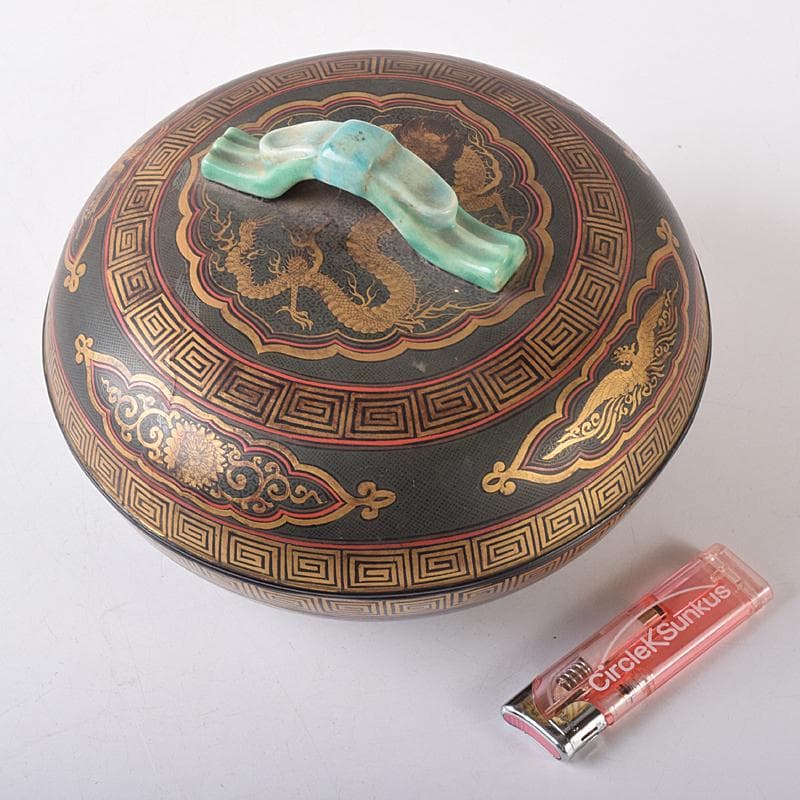 豊楽焼　龍蒔絵　赤絵金彩鳳凰文　菓子器　喰籠　D　R8167