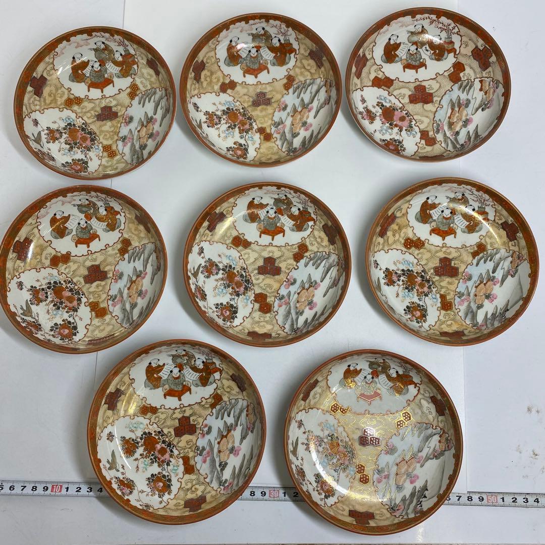 明治初期　金襴手　なます皿　8枚　幅15.7cm 東K7-1216①