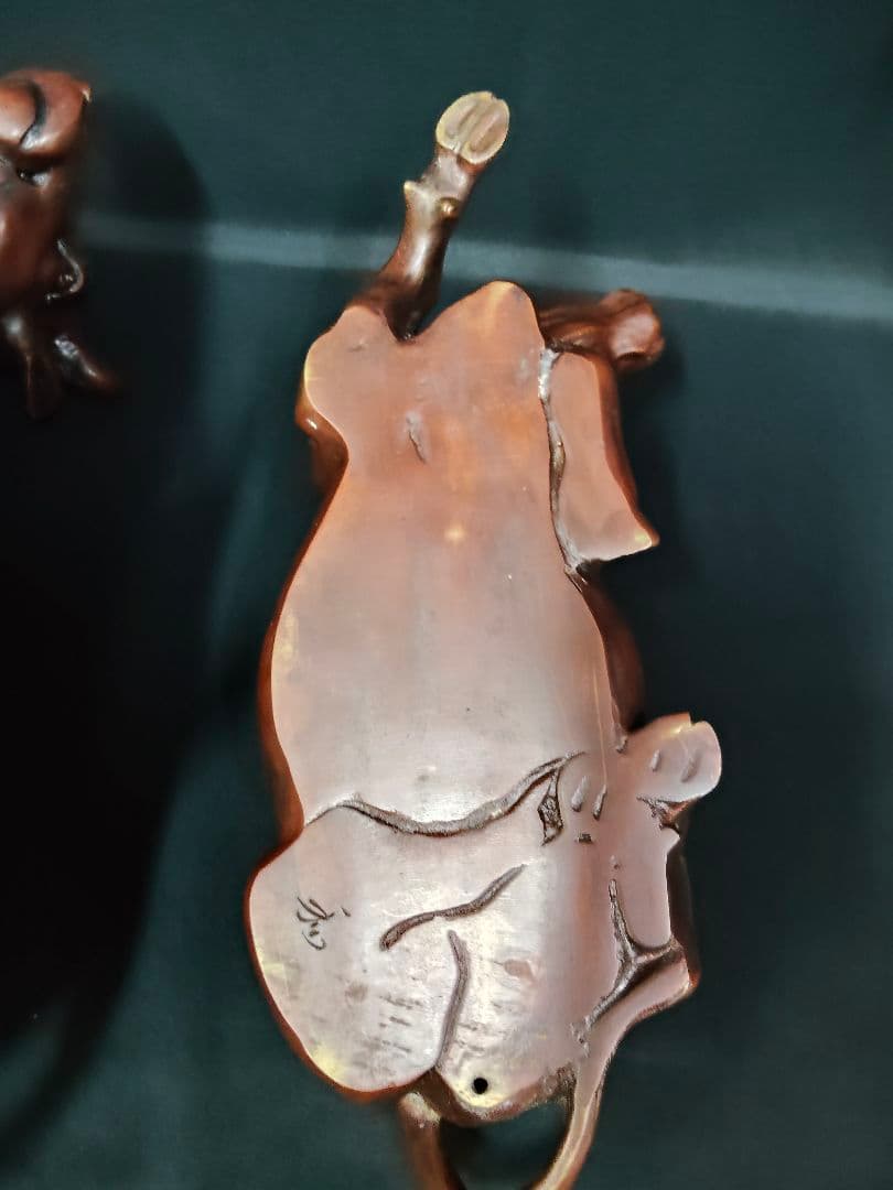 【重量9.6kg】銅製 臥牛 置物 在銘 親子 牛 縁起物 オブジェ 骨董