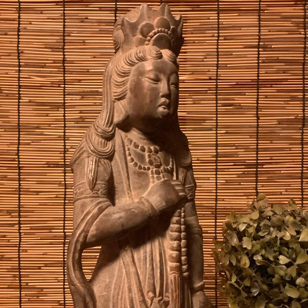 中国・初唐代石仏「水瓶観世音菩薩立像」初唐様式・大乗仏教寺院放出・極上大型