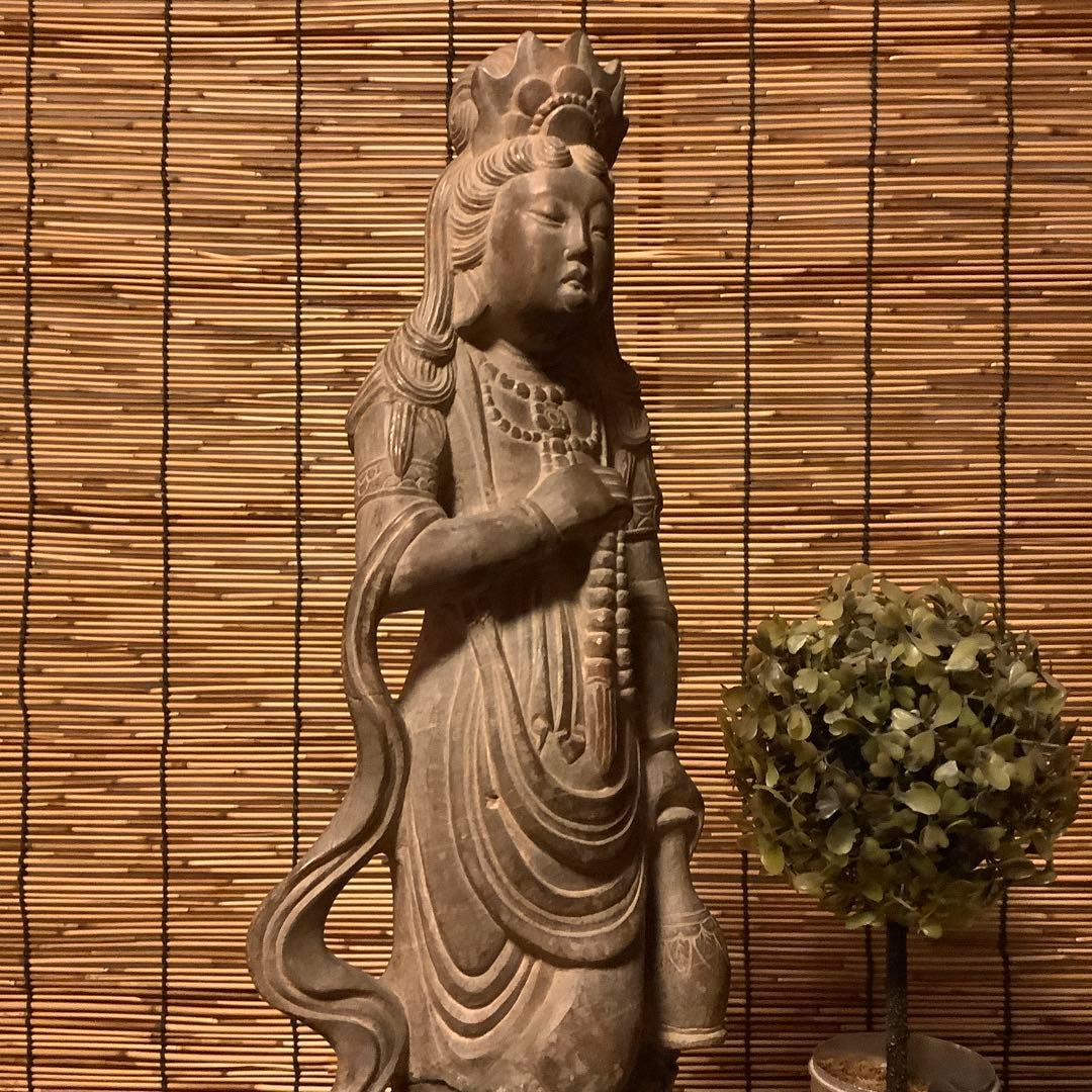 中国・初唐代石仏「水瓶観世音菩薩立像」初唐様式・大乗仏教寺院放出・極上大型