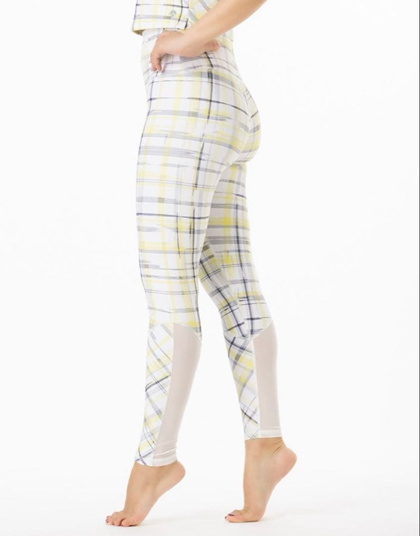 SUKALA チェックレギンス イエロー L 背面メッシュ LAVA