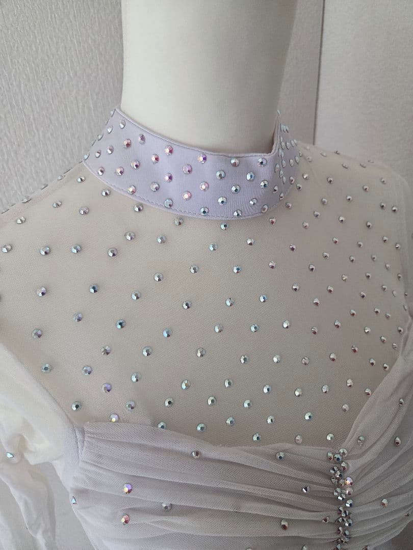 ラテンドレス 社交ダンス ホワイト スワロフスキー