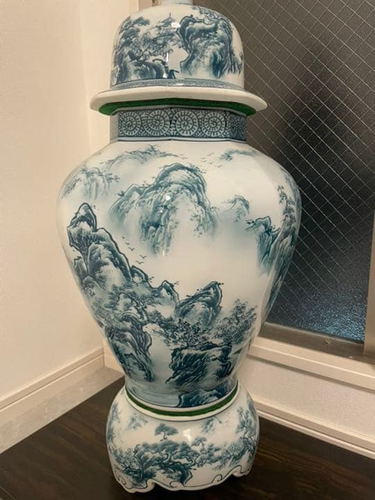 染付山水沈香壺 飾り三段飾壺 有田焼