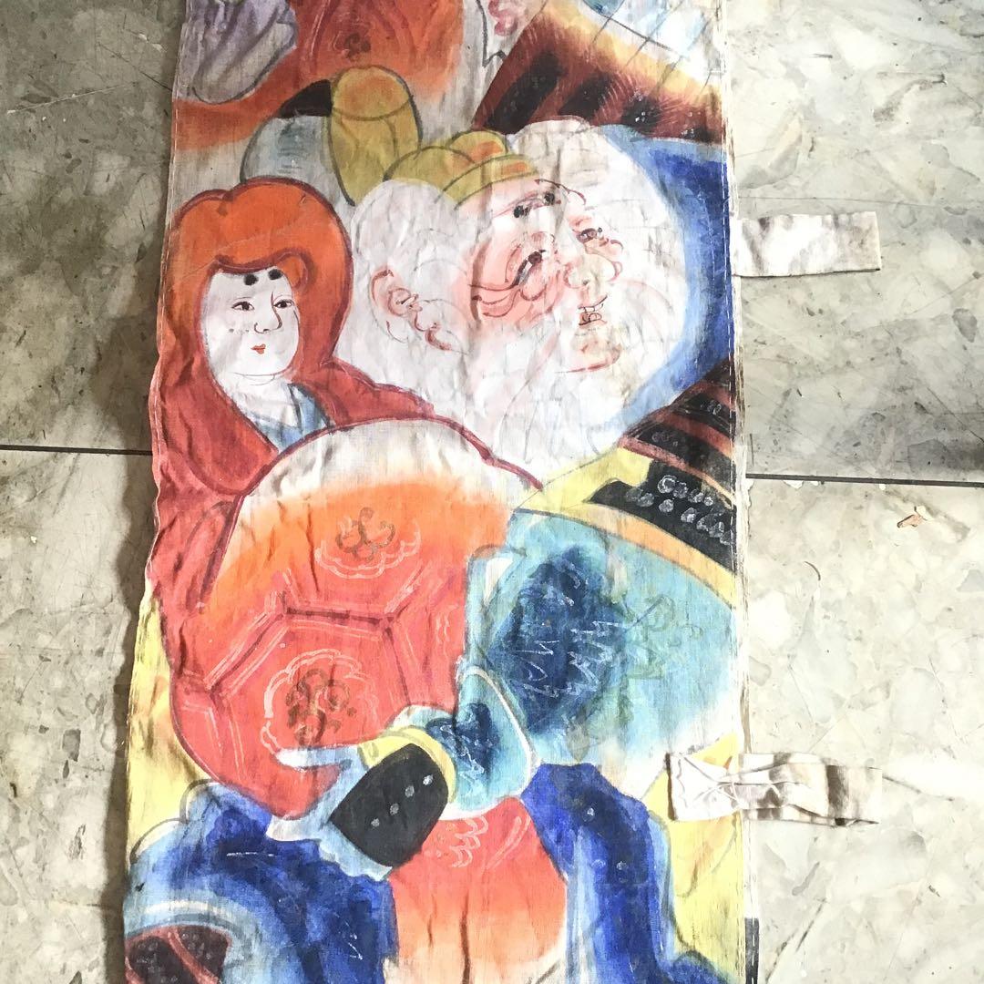 古布　明治時代　のぼり旗　武者絵　手書き　木綿　4メートル