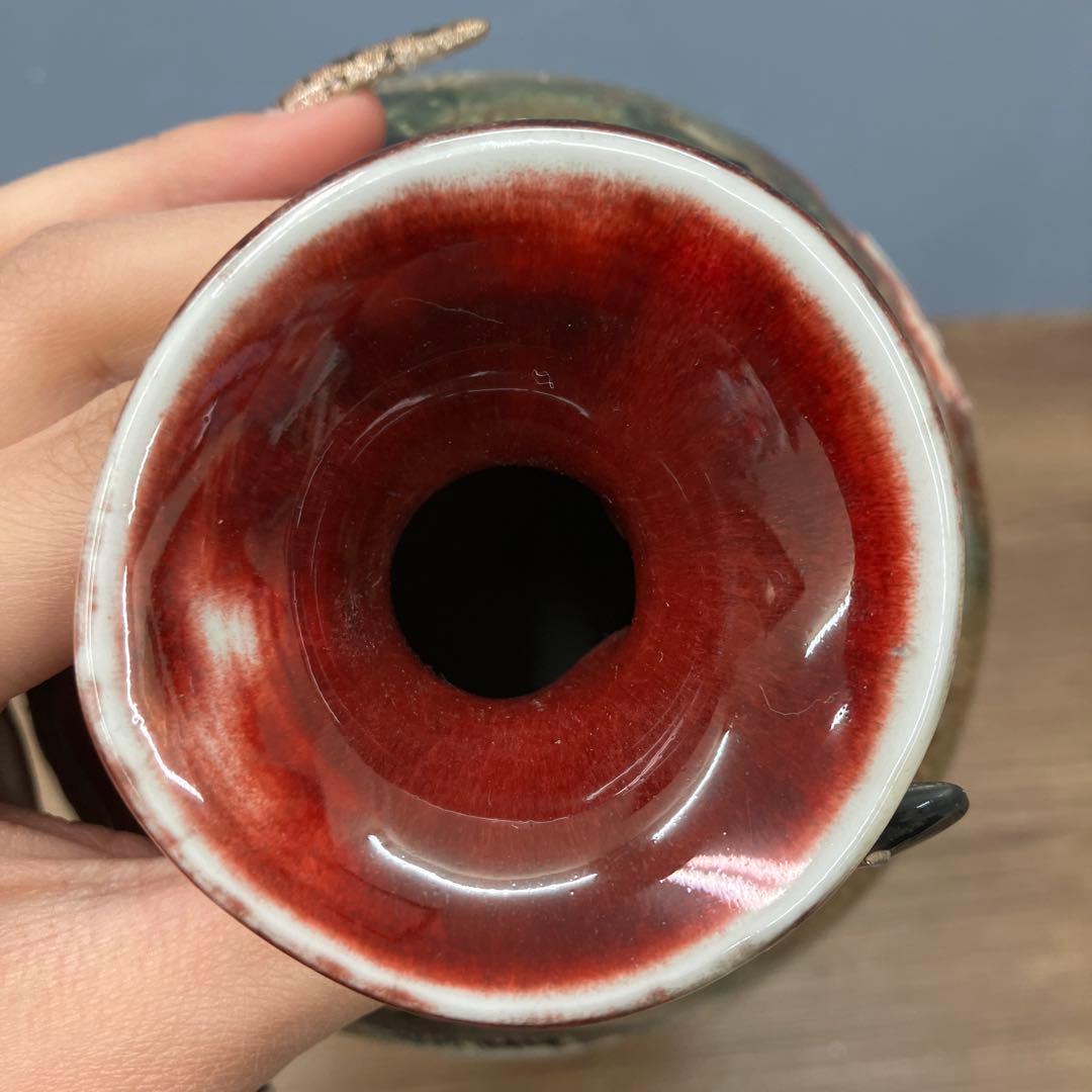 4F 名品 景徳鎮製 銘あり 大型花瓶 壺 浮彫 龍 鳳凰 三彩 伝統工芸