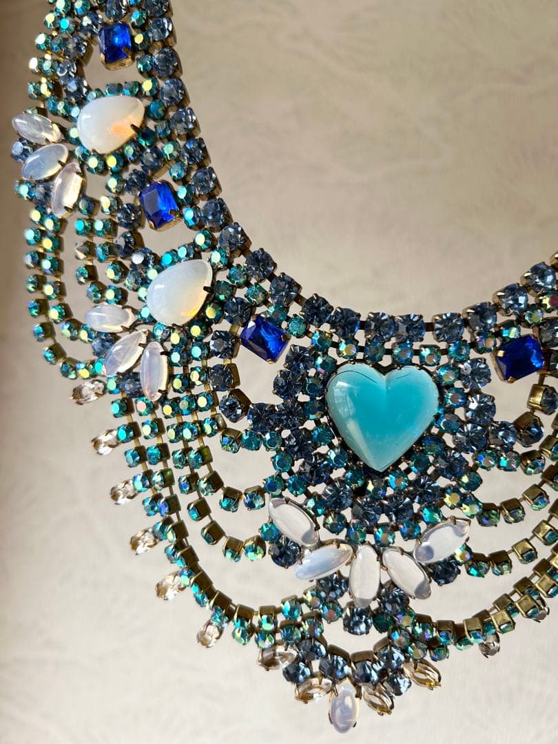 ビンテージ/BIJOUX.M.G/刻印/チェコガラス/ネックレス/ハート/ブルー