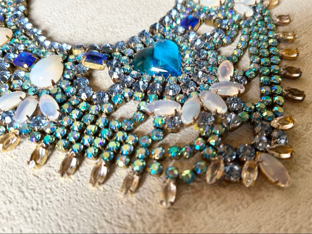 ビンテージ/BIJOUX.M.G/刻印/チェコガラス/ネックレス/ハート/ブルー