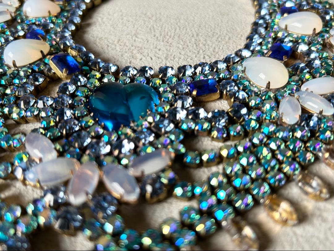 ビンテージ/BIJOUX.M.G/刻印/チェコガラス/ネックレス/ハート/ブルー