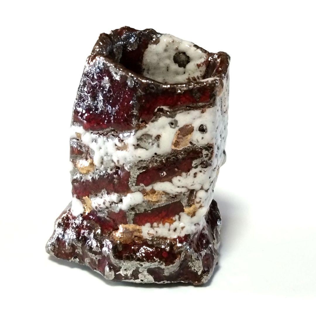 市川透　迦具土　ぐい呑　共箱　赤金銀彩　未使用