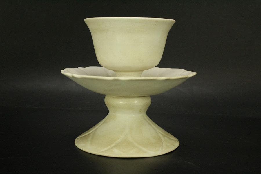 中国美術 白磁 高碗 台 二件 φ11.3cm(LC513)