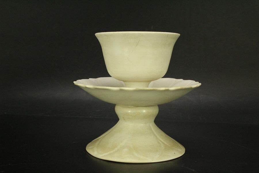 中国美術 白磁 高碗 台 二件 φ11.3cm(LC513)