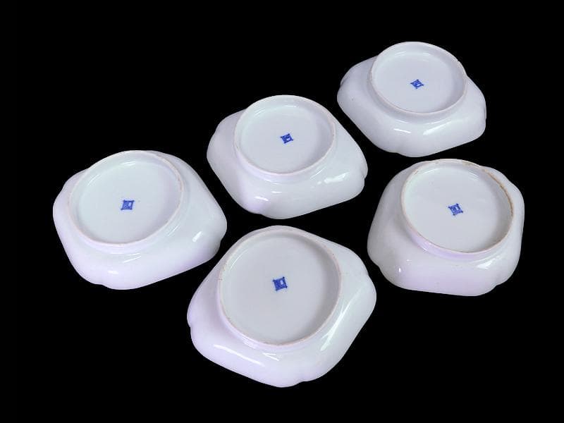 古伊万里　染錦　青海波に梅の図　菱形変形皿　５客　534AS-DBf