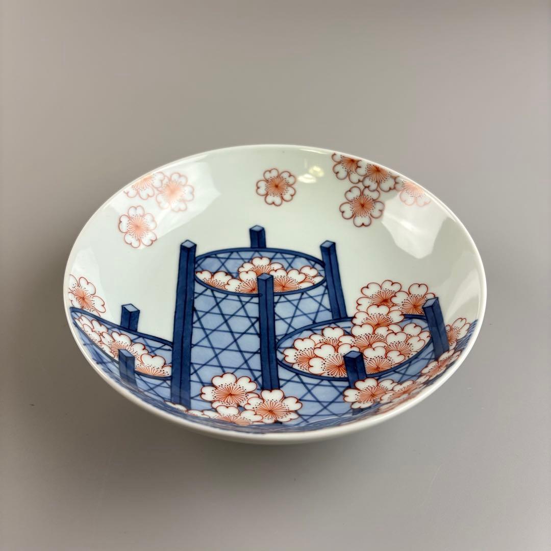 鍋島 色絵 桜花籠文 五寸皿 市川龍男 市川龍仙 共箱 皿 飾皿 絵皿