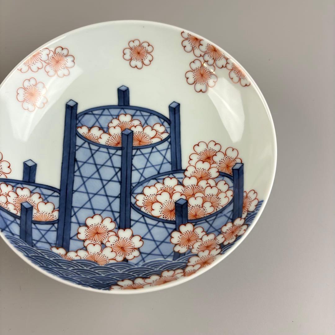 鍋島 色絵 桜花籠文 五寸皿 市川龍男 市川龍仙 共箱 皿 飾皿 絵皿