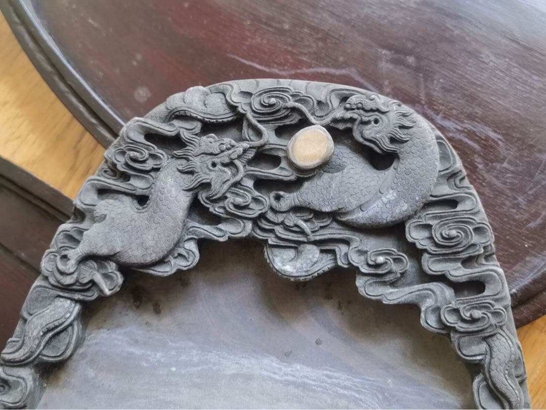 端州石硯 吉慶有餘 石眼　長23cm