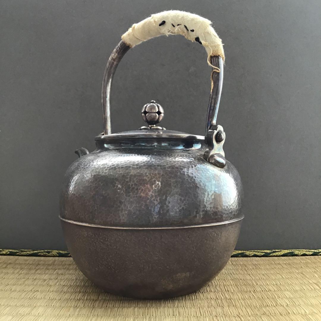 茶道具　湯沸　純銀望月形湯沸　目方百貮拾匁(約450g) 共箱　S218YW