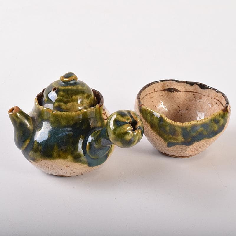 煎茶道具　織部焼　玉露　煎茶器揃　急須　湯冷　茶碗五客　V　R7774