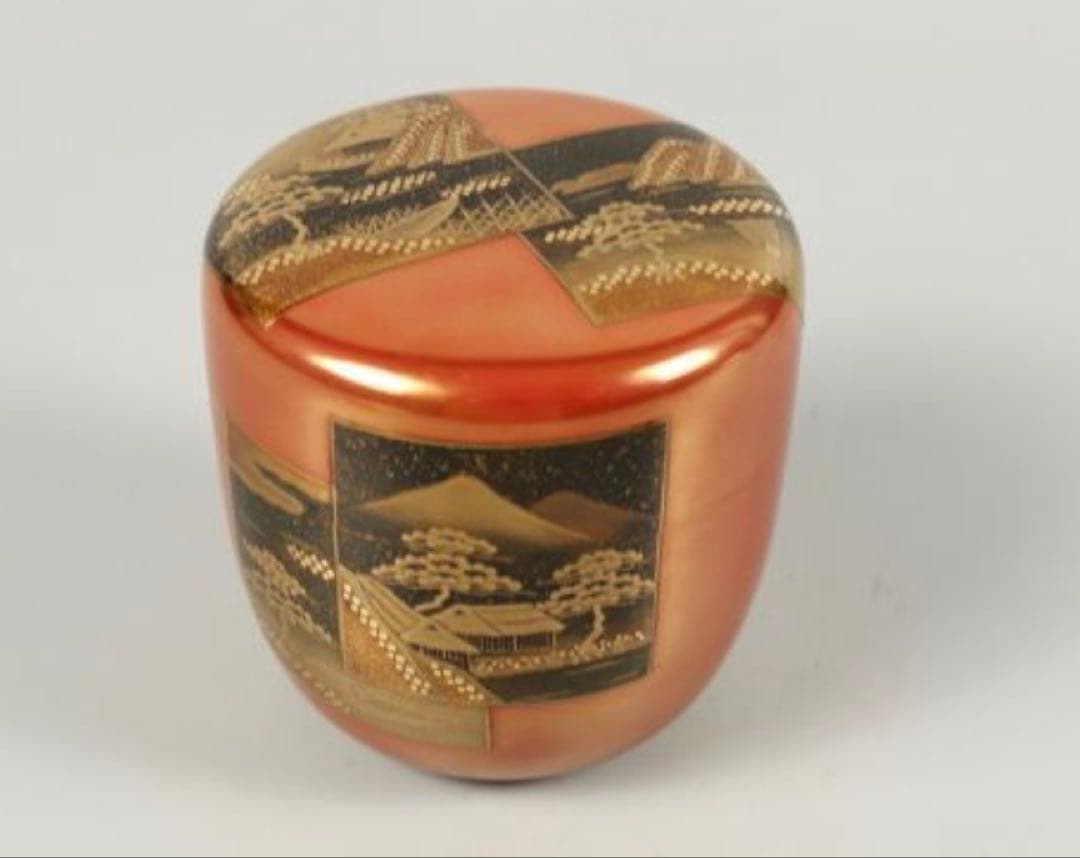 荒井正春 朱金富士松蒔絵 大棗 越前 蒔絵師 茶道具 煎茶道具