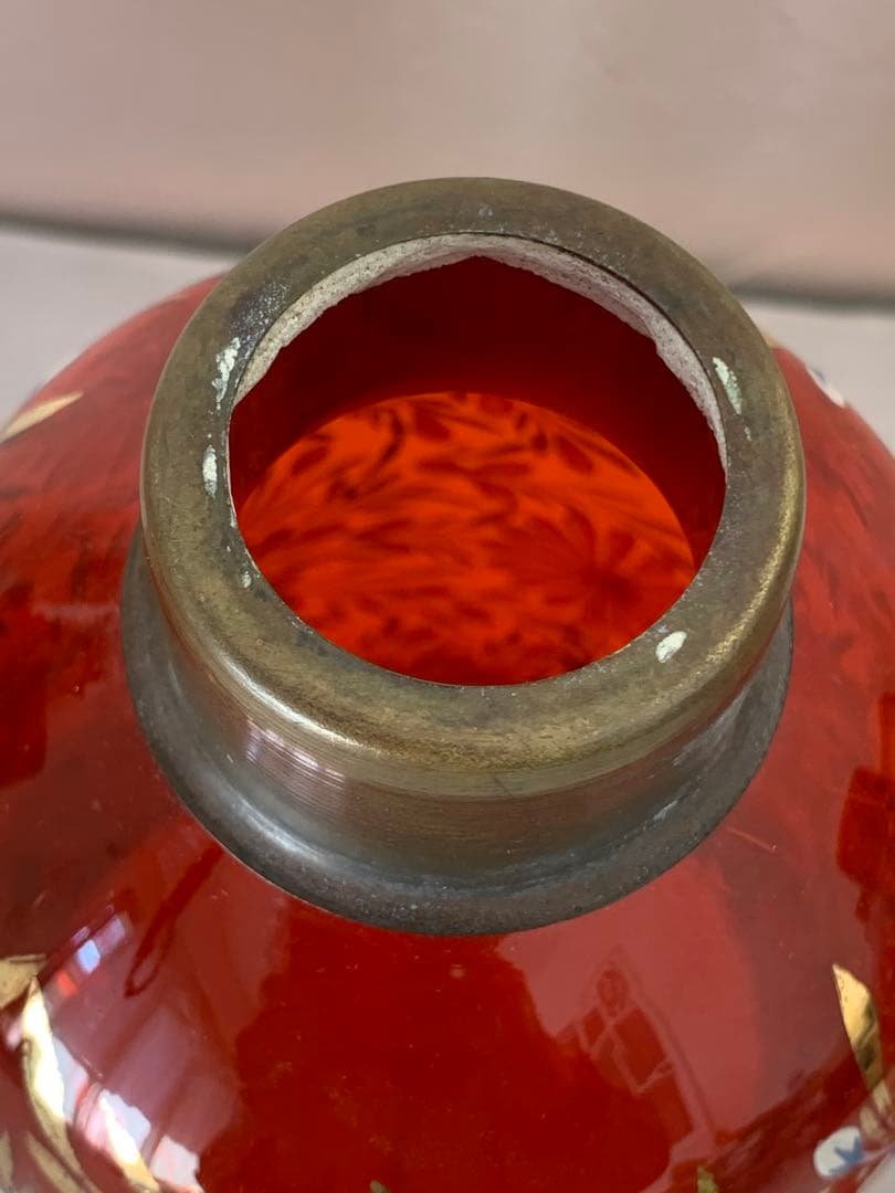 ヨーロッパアンティーク　シェードのみ　手描き　一個　ガラス