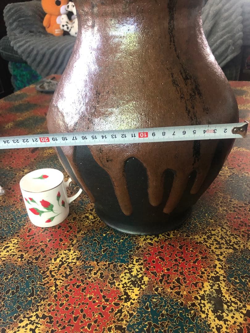 手作り 自然釉流れ　大型壺 33cm 約5kg 和テイスト 無傷