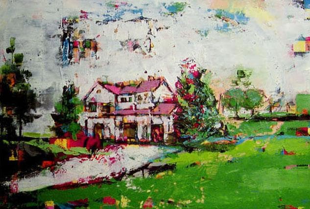 油絵 菅家令子 絵 絵画 インテリア 額付(黒) uF6-060704 風景