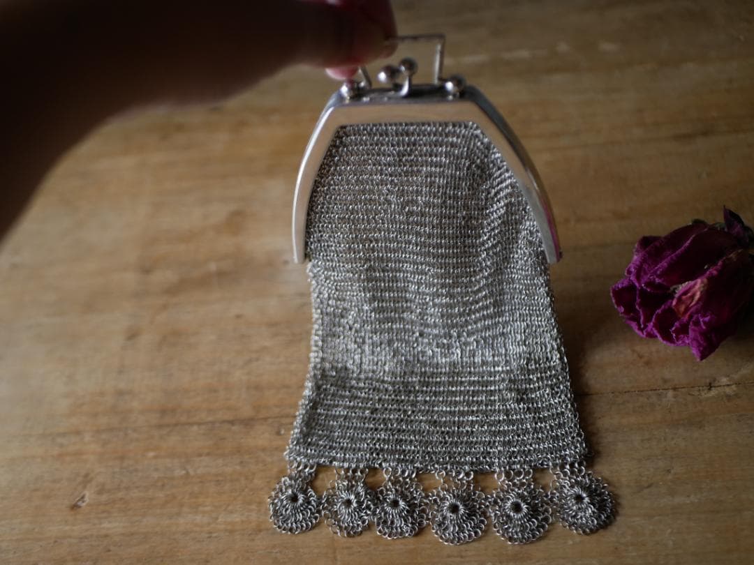 純銀　シャトレーンバッグ　メッシュバッグ　フランスアンティーク　ヨーロッパ