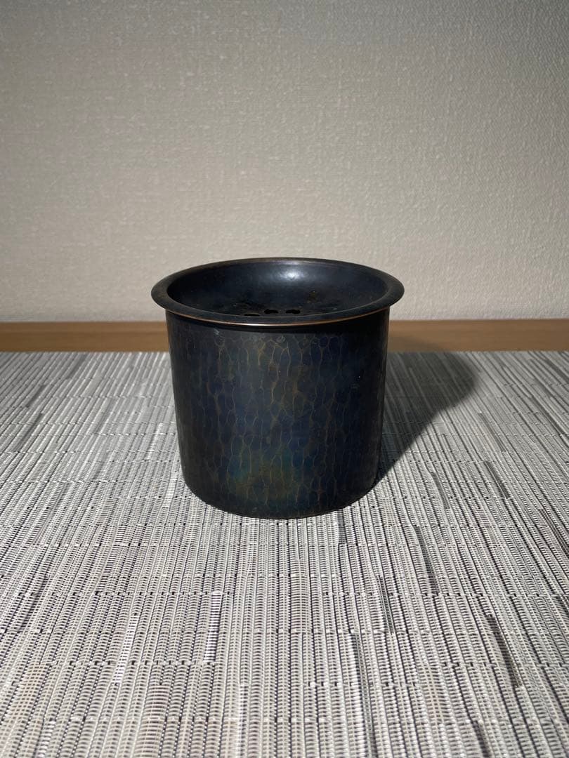 0297 玉川堂 茶こぼし 鎚起銅器 筒形蓋付建水