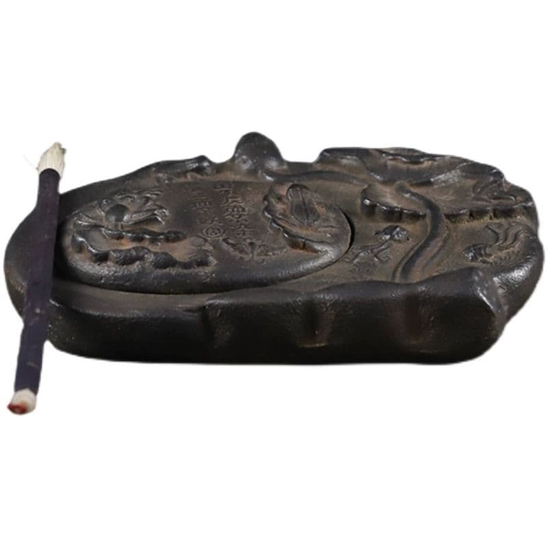 鉄器 蓮池月色硯台 蓮葉蛙筆洗 書道具 文房四宝 装飾品 工芸品 置物