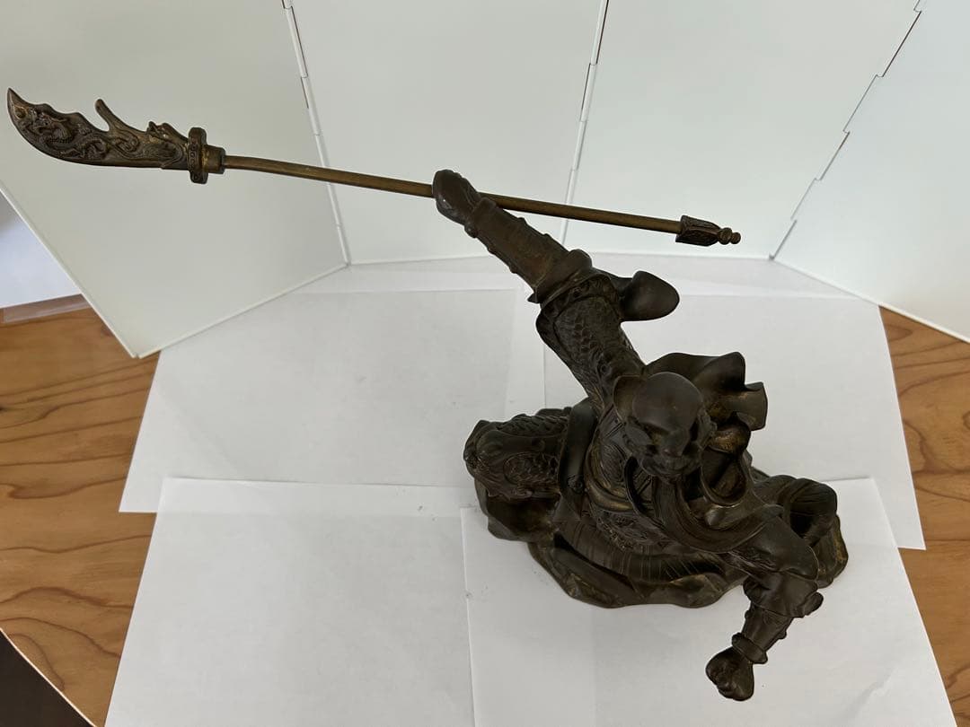 関羽 雲長 銅像 槍を持つ立ち姿約28cm 三国志 武財神 商売繫盛 開運 風水