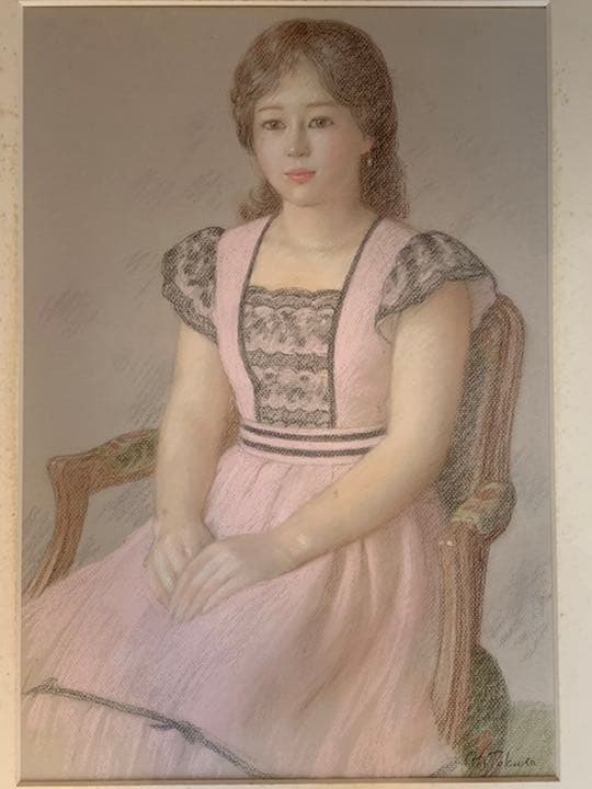 大幅値下げ！徳田宏行「みつめる」絵画　1938年　10号　パステル　額縁付