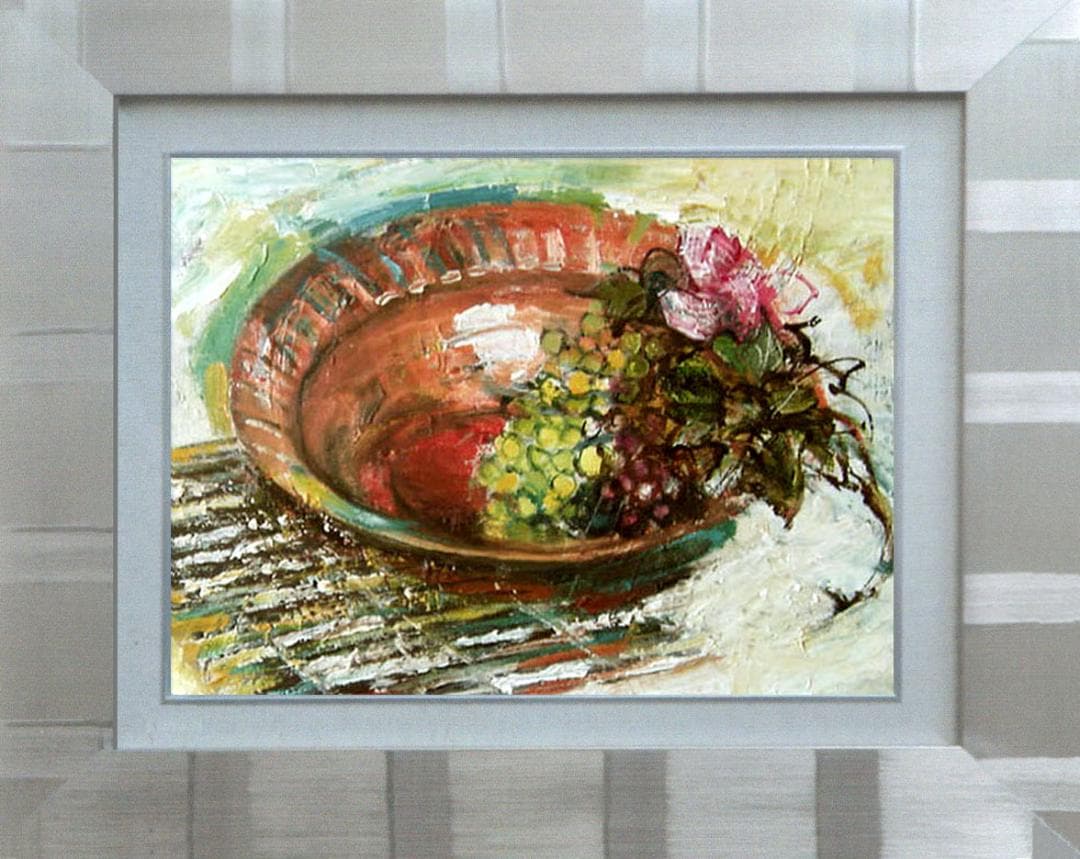 油絵 菅家令子 絵 絵画インテリア額付(黒) F4-110502 静物 フルーツ