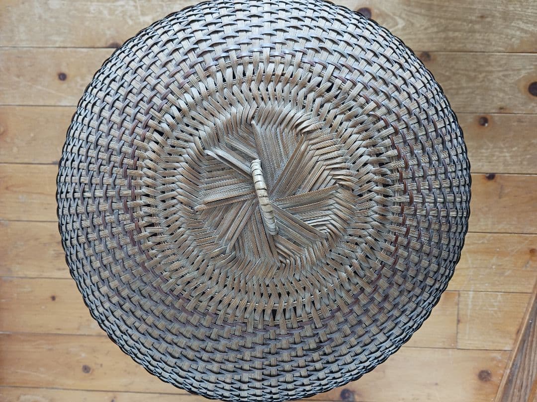 アンティーク 円筒形バスケット　アジア