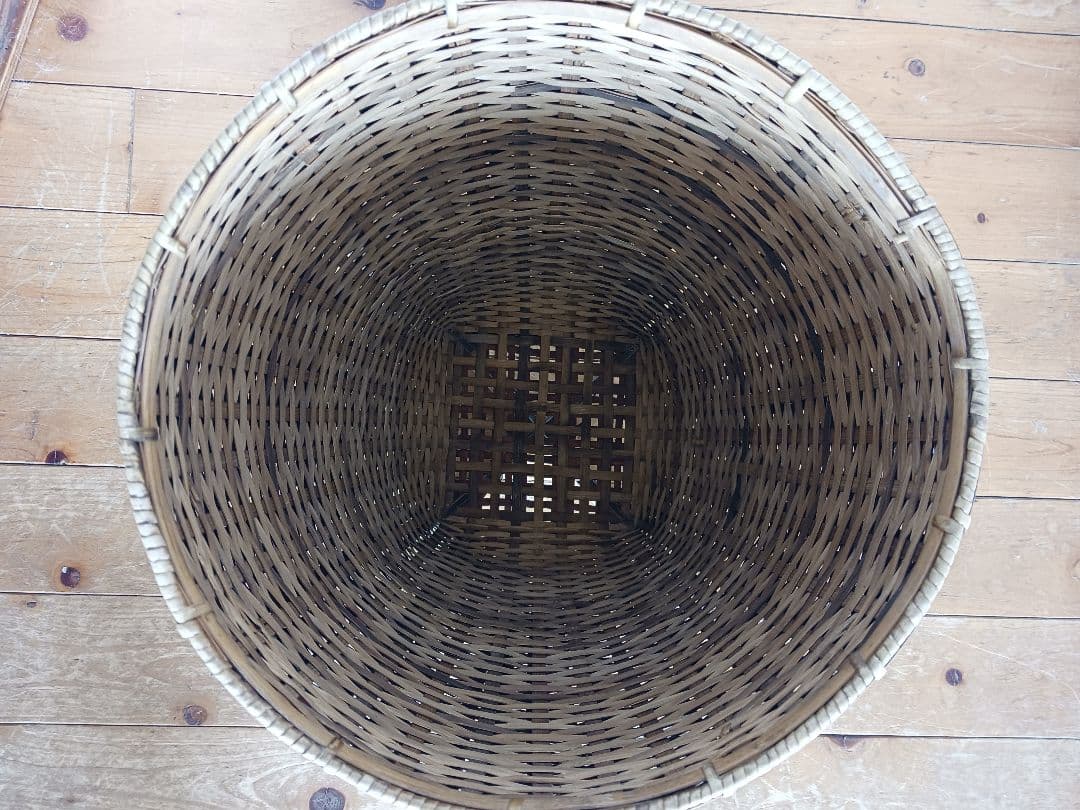 アンティーク 円筒形バスケット　アジア