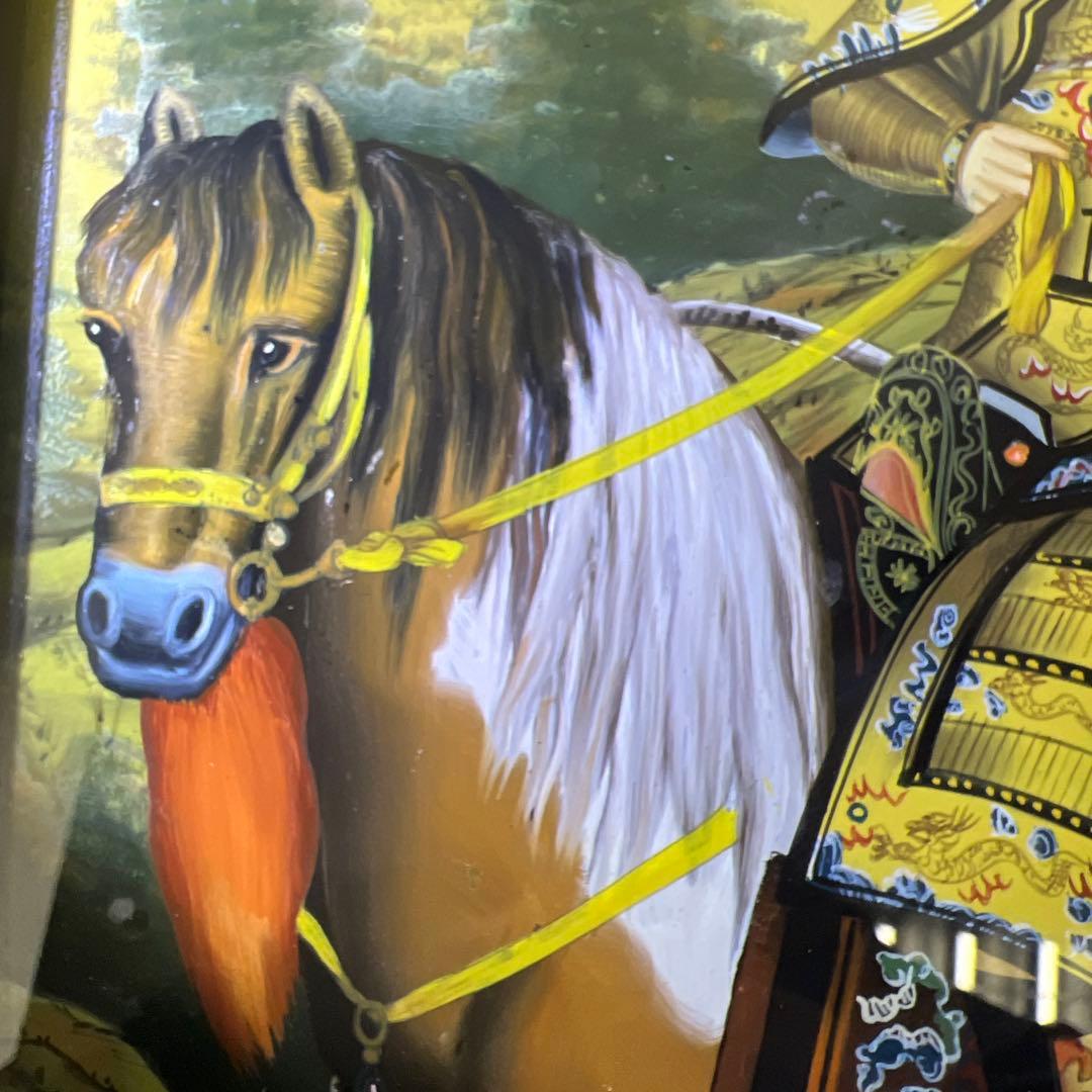 中国古玩　中国人物馬図　ガラス絵　金具込縦56㎝　東Y8-0205☆2F