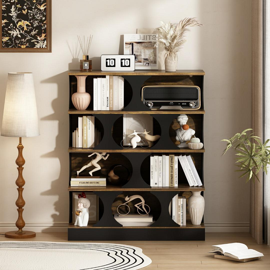 オープンラック 木製 大容量 収納棚 本棚 シェルフ ディスプレイ 4段 北欧風