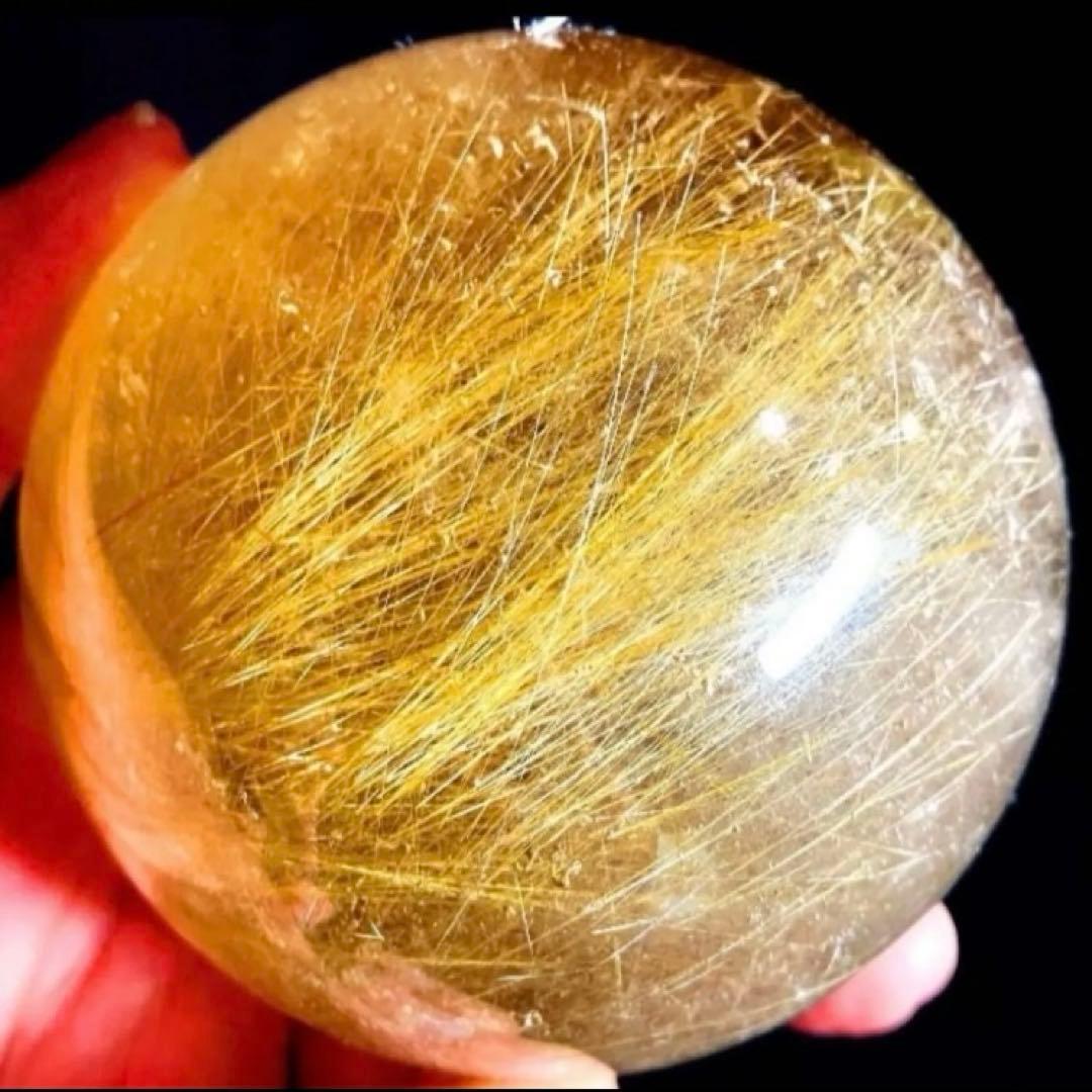 限定値下げ超絶綺麗✨76mm ゴールドルチルクォーツ　丸玉　スフィア　金針水晶