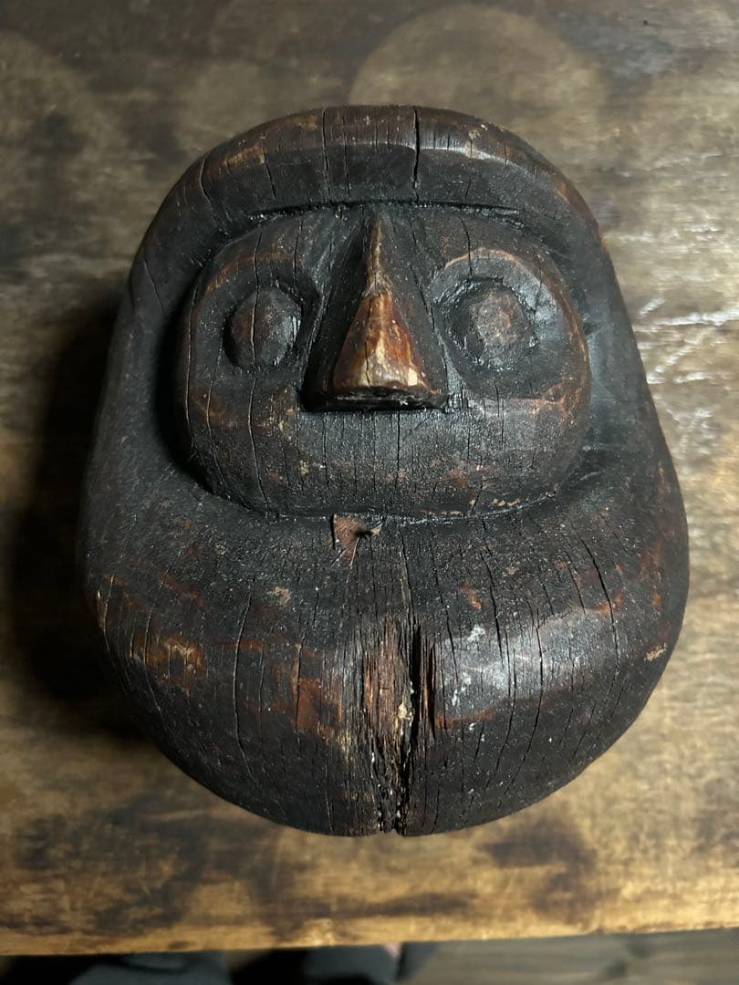 大正時代　希少な相州ダルマ木製20センチ 1920年代　張り子型 木製
