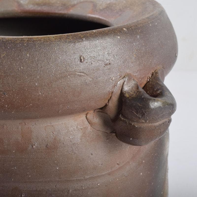 備前焼　木村利正作　双耳水指　共箱　C　8459A