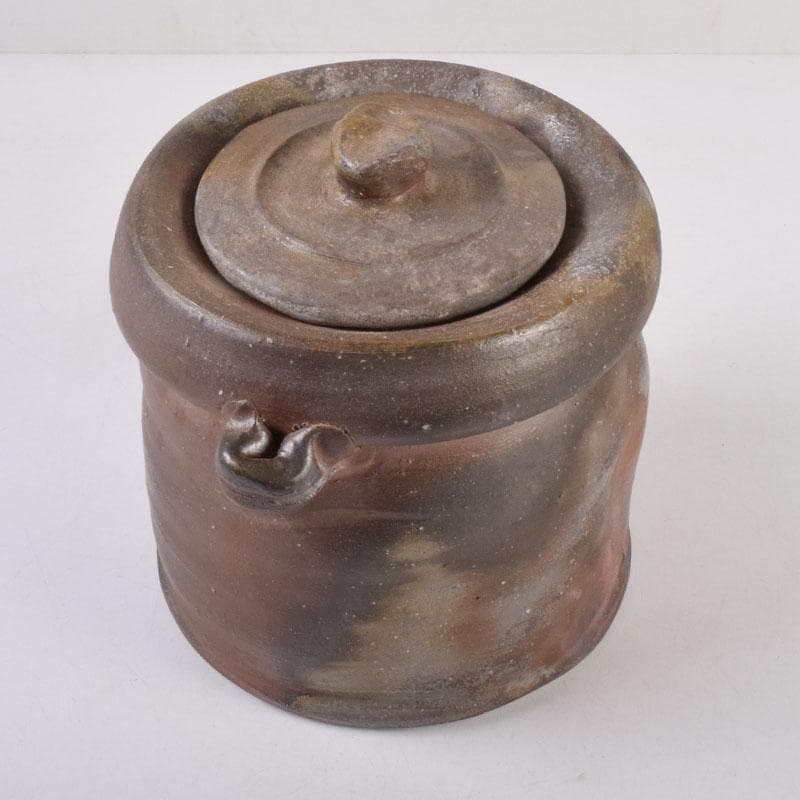 備前焼　木村利正作　双耳水指　共箱　C　8459A